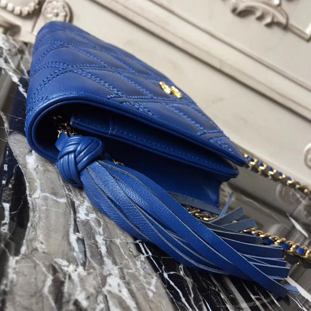Chanel Stitched Quilted WOC with Tassel 19cm Lambskin Leather Pre-Fall 2017 Collection Blue