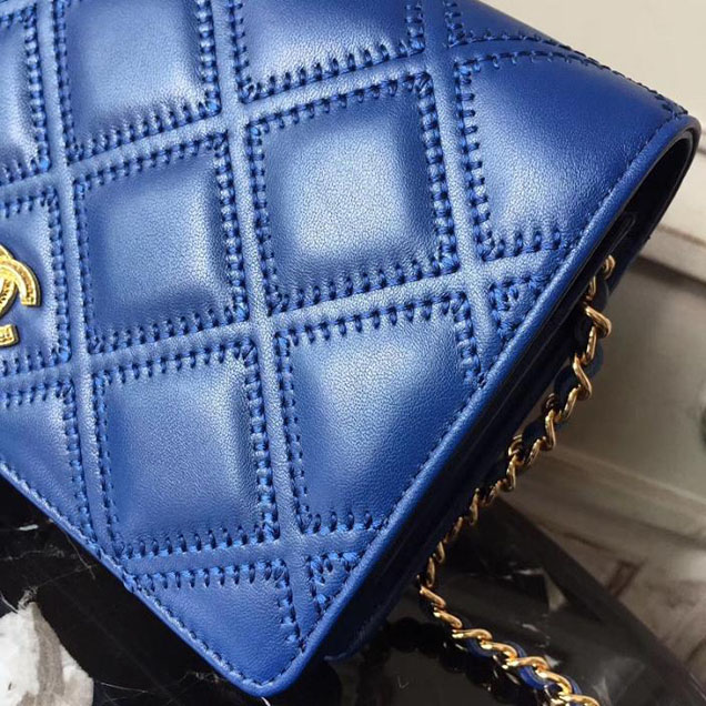Chanel Stitched Quilted WOC with Tassel 19cm Lambskin Leather Pre-Fall 2017 Collection Blue