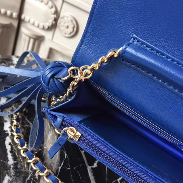 Chanel Stitched Quilted WOC with Tassel 19cm Lambskin Leather Pre-Fall 2017 Collection Blue