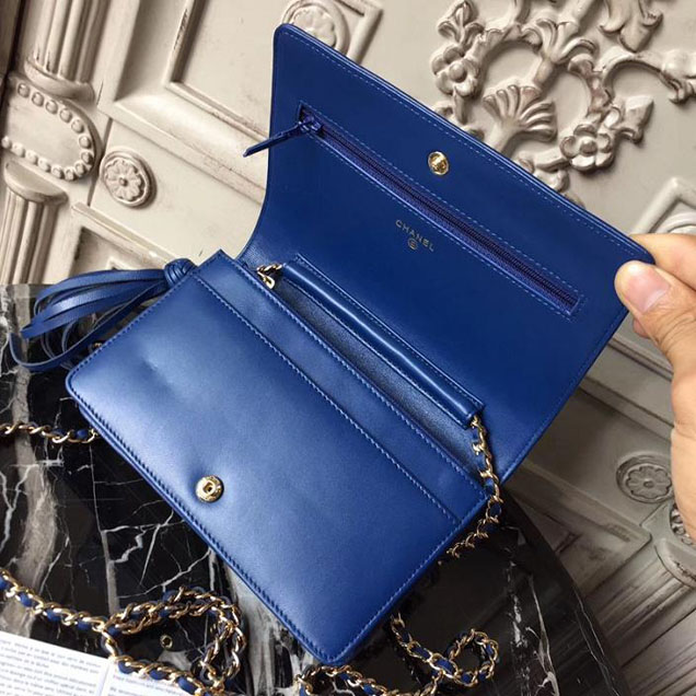 Chanel Stitched Quilted WOC with Tassel 19cm Lambskin Leather Pre-Fall 2017 Collection Blue