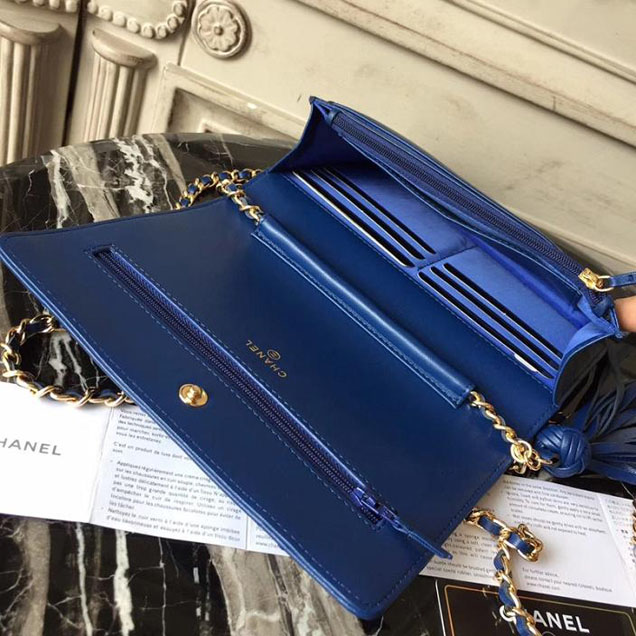 Chanel Stitched Quilted WOC with Tassel 19cm Lambskin Leather Pre-Fall 2017 Collection Blue