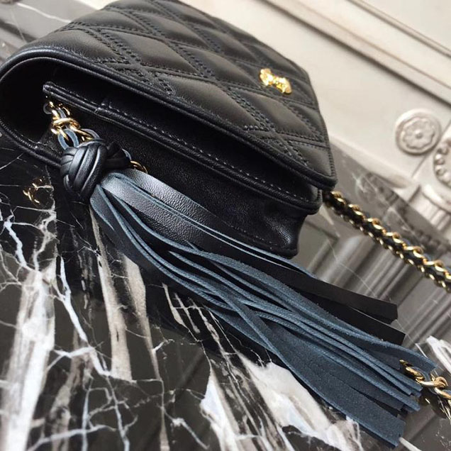 Chanel Stitched Quilted WOC with Tassel 19cm Lambskin Leather Pre-Fall 2017 Collection Black