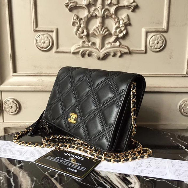 Chanel Stitched Quilted WOC with Tassel 19cm Lambskin Leather Pre-Fall 2017 Collection Black