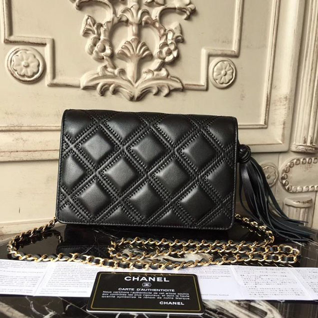 Chanel Stitched Quilted WOC with Tassel 19cm Lambskin Leather Pre-Fall 2017 Collection Black