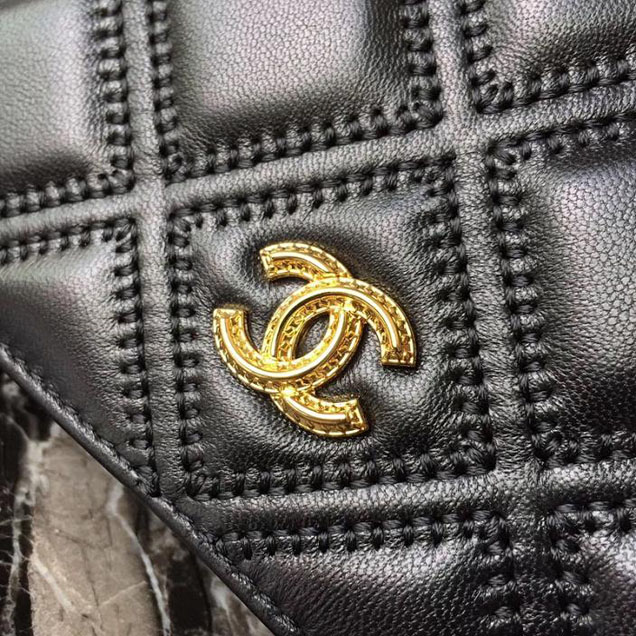Chanel Stitched Quilted WOC with Tassel 19cm Lambskin Leather Pre-Fall 2017 Collection Black