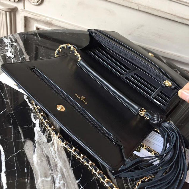 Chanel Stitched Quilted WOC with Tassel 19cm Lambskin Leather Pre-Fall 2017 Collection Black