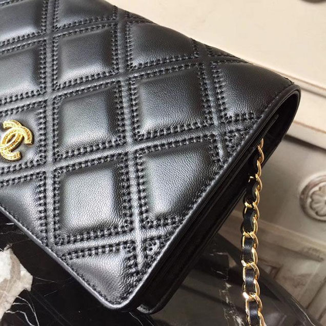 Chanel Stitched Quilted WOC with Tassel 19cm Lambskin Leather Pre-Fall 2017 Collection Black