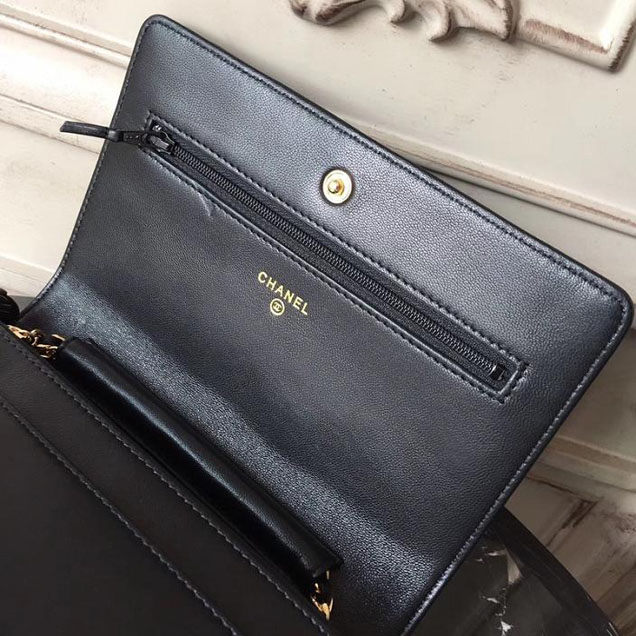 Chanel Stitched Quilted WOC with Tassel 19cm Lambskin Leather Pre-Fall 2017 Collection Black