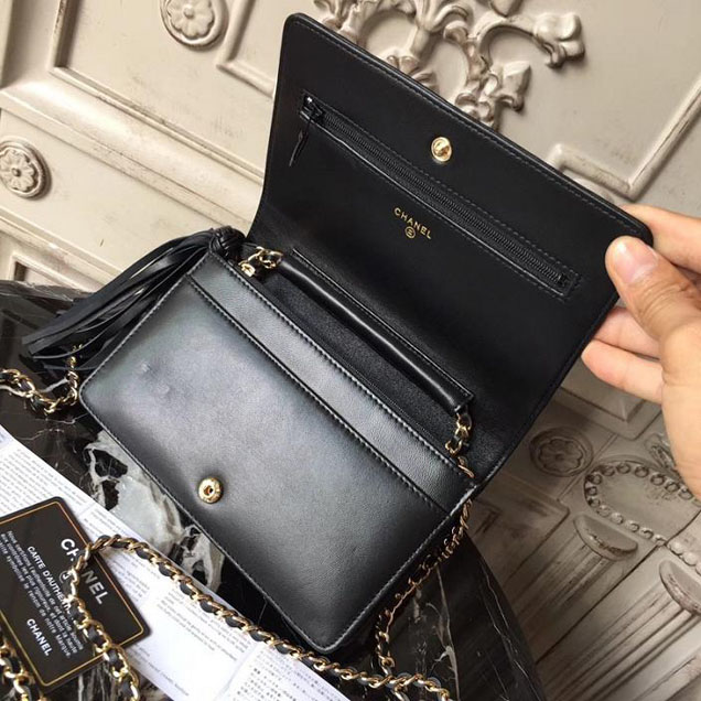 Chanel Stitched Quilted WOC with Tassel 19cm Lambskin Leather Pre-Fall 2017 Collection Black