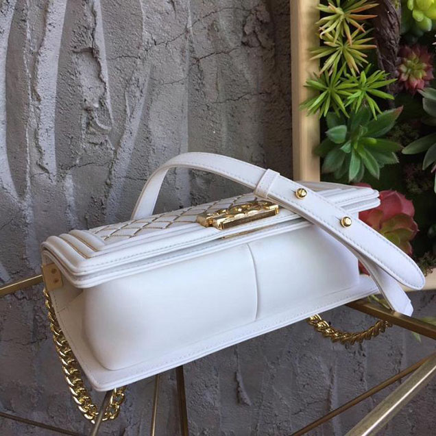 Chanel Chain Quilted Iconic Boy Bag 25cm Lambskin Leather Pre-Fall 2017 Collection White