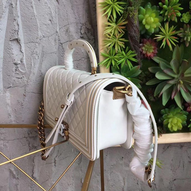 Chanel Boy Studded Handle Bag 25cm Lambskin Leather Pre-Fall 2017 Collection White