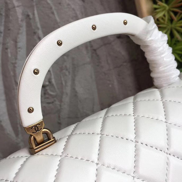 Chanel Boy Studded Handle Bag 25cm Lambskin Leather Pre-Fall 2017 Collection White