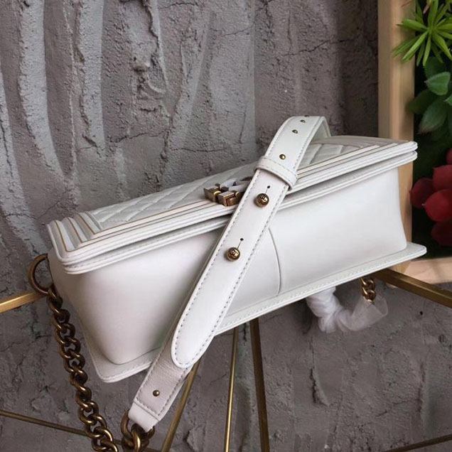 Chanel Boy Studded Handle Bag 25cm Lambskin Leather Pre-Fall 2017 Collection White