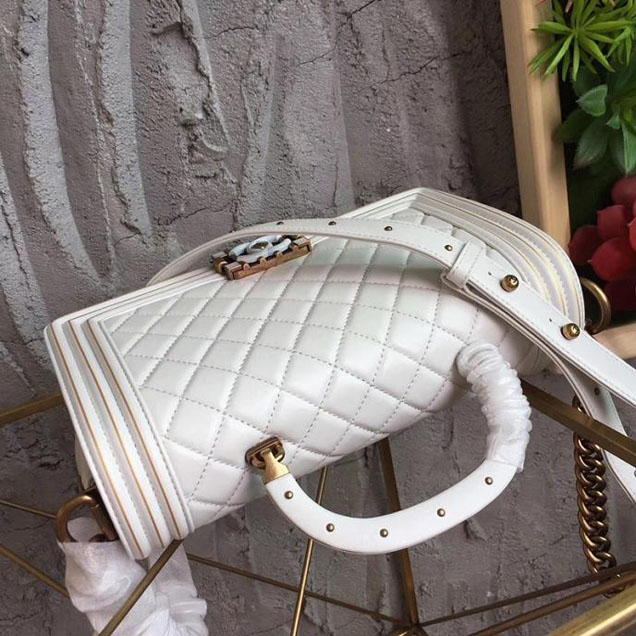 Chanel Boy Studded Handle Bag 25cm Lambskin Leather Pre-Fall 2017 Collection White