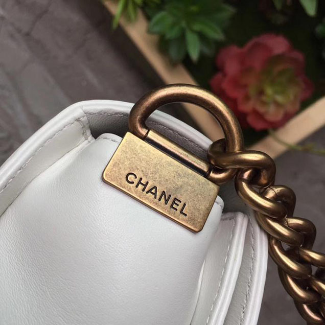 Chanel Boy Studded Handle Bag 25cm Lambskin Leather Pre-Fall 2017 Collection White