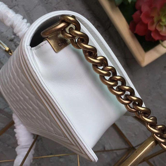 Chanel Boy Studded Handle Bag 25cm Lambskin Leather Pre-Fall 2017 Collection White