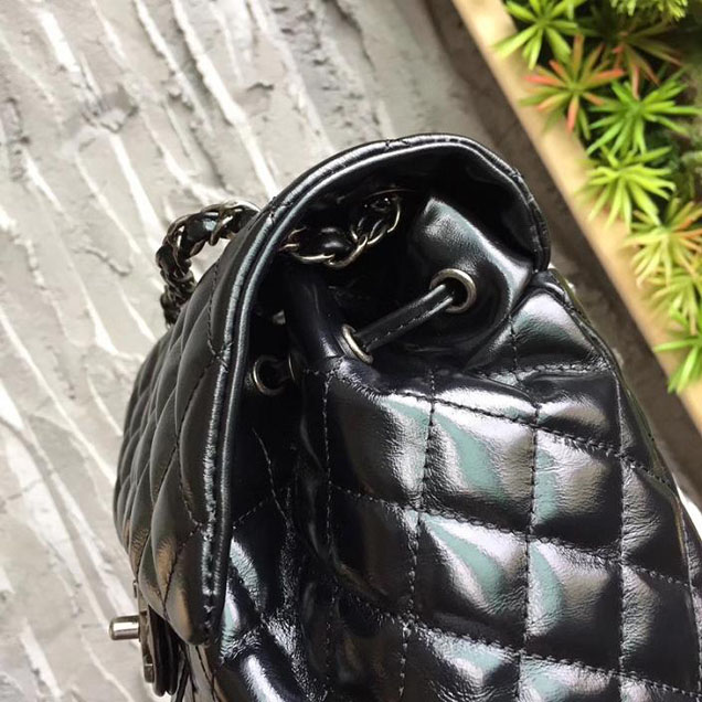 Chanel Quilted Lambskin Drawstring Backpack Bag Lambskin Leather Fall Winter 2017 Act 1 Collection Black