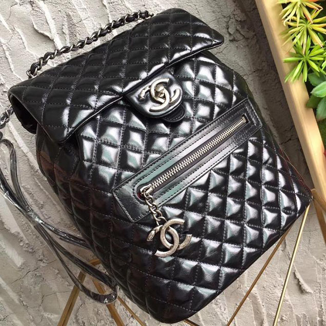 Chanel Quilted Lambskin Drawstring Backpack Bag Lambskin Leather Fall Winter 2017 Act 1 Collection Black