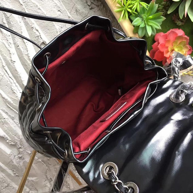 Chanel Quilted Lambskin Drawstring Backpack Bag Lambskin Leather Fall Winter 2017 Act 1 Collection Black