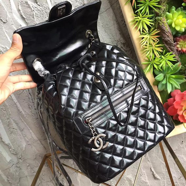 Chanel Quilted Lambskin Drawstring Backpack Bag Lambskin Leather Fall Winter 2017 Act 1 Collection Black