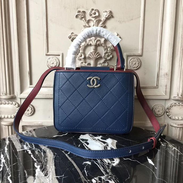 Chanel So Light Bi-Color 20cm Small Shopping Bag Bullskin Leather Fall Winter 2017 Act 2 Collection Navy Blue Burgundy