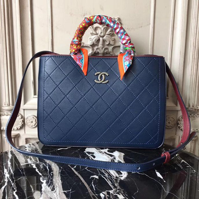 Chanel So Light Bi-Color 30cm Large Shopping Bag Bullskin Leather Fall Winter 2017 Act 2 Collection Navy Blue Burgundy