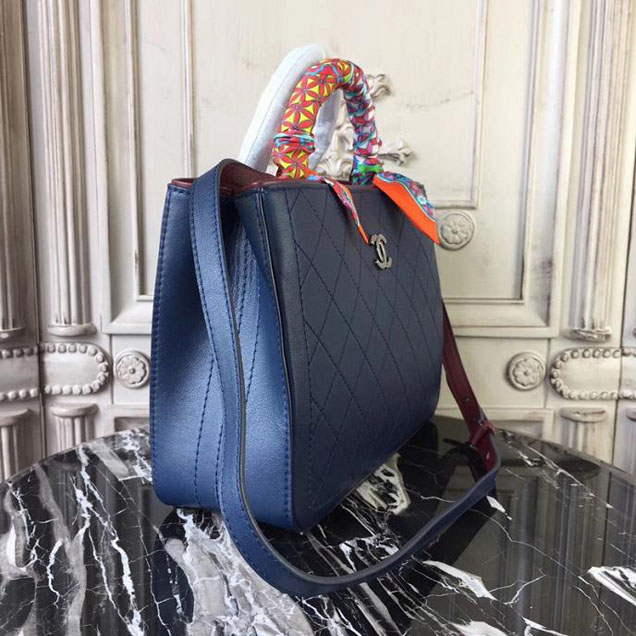 Chanel So Light Bi-Color 30cm Large Shopping Bag Bullskin Leather Fall Winter 2017 Act 2 Collection Navy Blue Burgundy