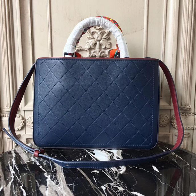 Chanel So Light Bi-Color 30cm Large Shopping Bag Bullskin Leather Fall Winter 2017 Act 2 Collection Navy Blue Burgundy