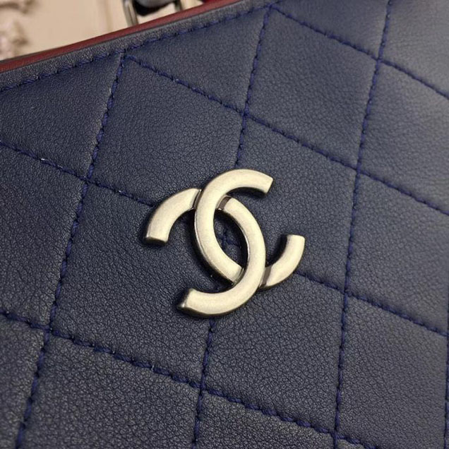 Chanel So Light Bi-Color 30cm Large Shopping Bag Bullskin Leather Fall Winter 2017 Act 2 Collection Navy Blue Burgundy