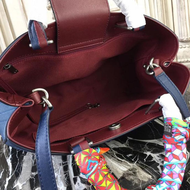Chanel So Light Bi-Color 30cm Large Shopping Bag Bullskin Leather Fall Winter 2017 Act 2 Collection Navy Blue Burgundy