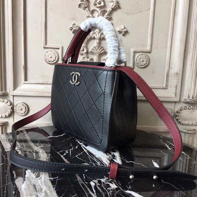 Chanel So Light Bi-Color 20cm Small Shopping Bag Bullskin Leather Fall Winter 2017 Act 2 Collection Black Burgundy