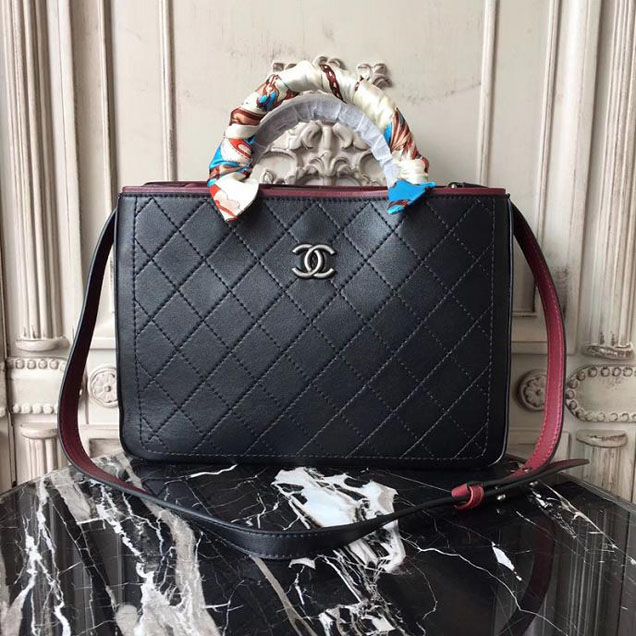 Chanel So Light Bi-Color 30cm Large Shopping Bag Bullskin Leather Fall Winter 2017 Act 2 Collection Black Burgundy