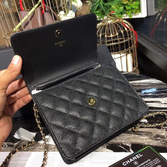 Chanel WOC Wallet On a Chain 17cm Crossbody Bag Caviar Lambskin Leather Fall Winter 2017 Act 1 Collection Black