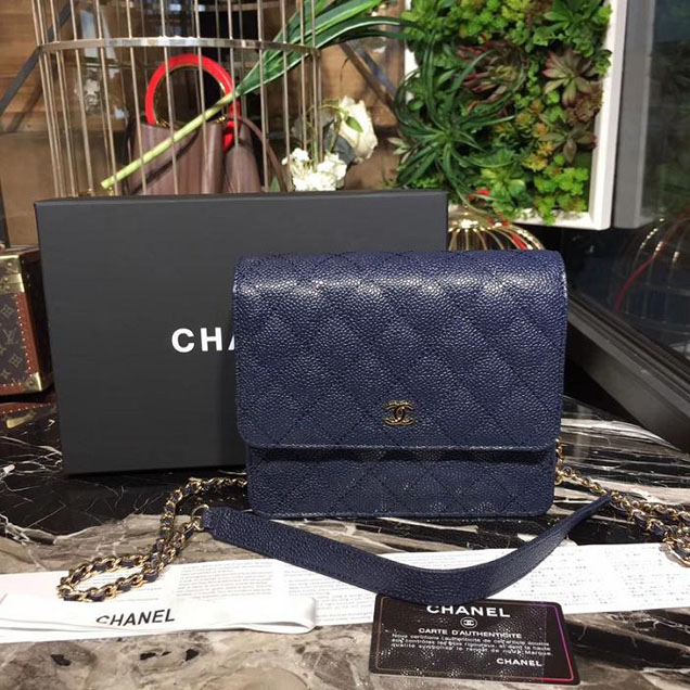 Chanel WOC Wallet On a Chain 17cm Crossbody Bag Caviar Lambskin Leather Fall Winter 2017 Act 1 Collection Navy Blue