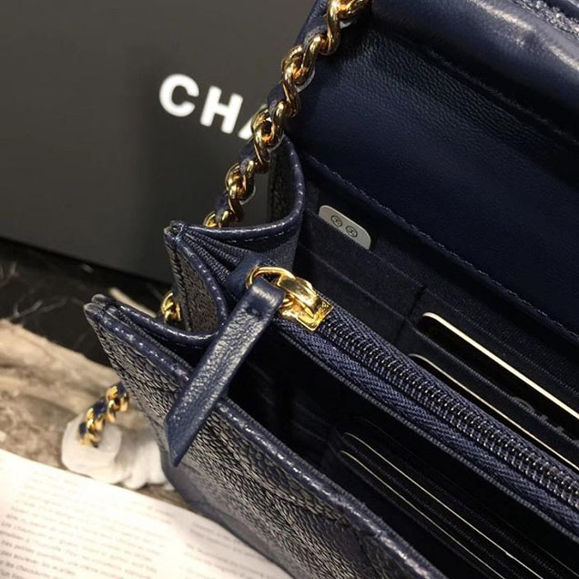 Chanel WOC Wallet On a Chain 17cm Crossbody Bag Caviar Lambskin Leather Fall Winter 2017 Act 1 Collection Navy Blue