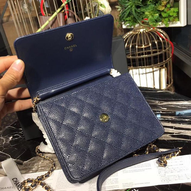 Chanel WOC Wallet On a Chain 17cm Crossbody Bag Caviar Lambskin Leather Fall Winter 2017 Act 1 Collection Navy Blue