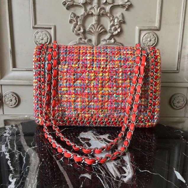Chanel Tweed Classic Flap 25cm Bag Lambskin Leather Fall Winter 2017 Act 1 Collection Red