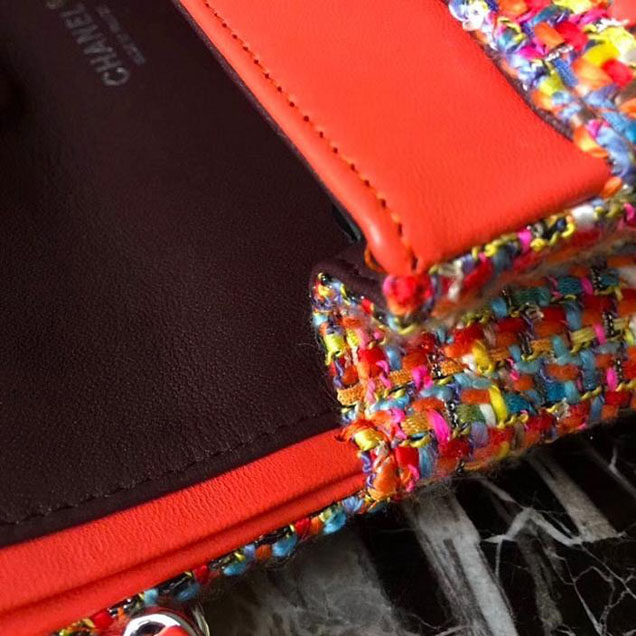 Chanel Tweed Classic Flap 25cm Bag Lambskin Leather Fall Winter 2017 Act 1 Collection Red