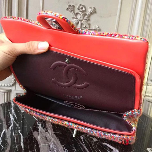 Chanel Tweed Classic Flap 25cm Bag Lambskin Leather Fall Winter 2017 Act 1 Collection Red