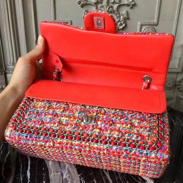 Chanel Tweed Classic Flap 25cm Bag Lambskin Leather Fall Winter 2017 Act 1 Collection Red