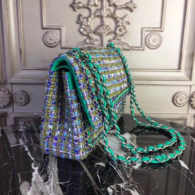 Chanel Tweed Classic Flap 25cm Bag Lambskin Leather Fall Winter 2017 Act 1 Collection Turquoise