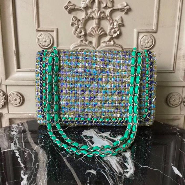 Chanel Tweed Classic Flap 25cm Bag Lambskin Leather Fall Winter 2017 Act 1 Collection Turquoise