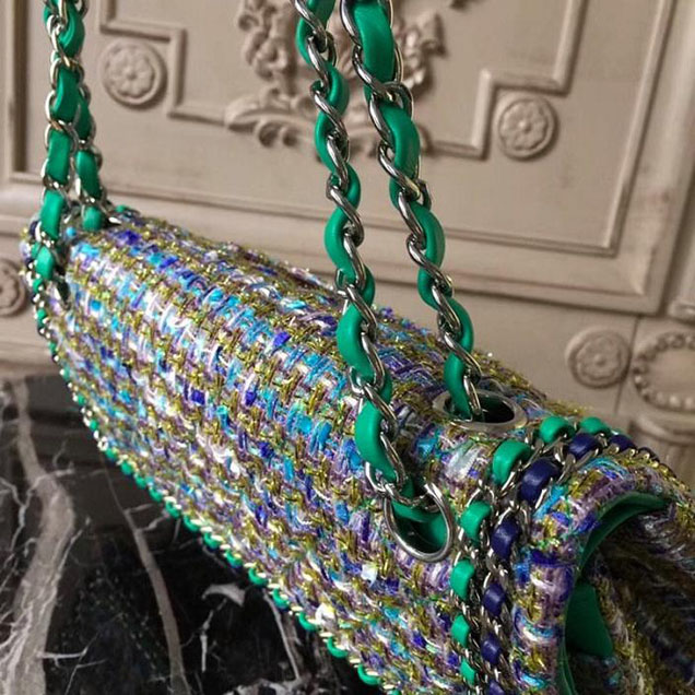Chanel Tweed Classic Flap 25cm Bag Lambskin Leather Fall Winter 2017 Act 1 Collection Turquoise