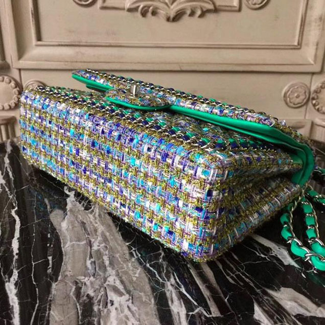 Chanel Tweed Classic Flap 25cm Bag Lambskin Leather Fall Winter 2017 Act 1 Collection Turquoise
