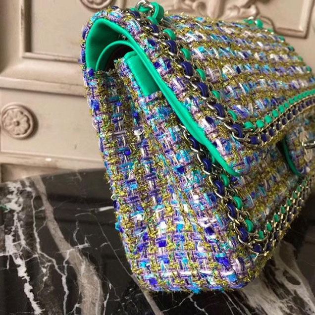 Chanel Tweed Classic Flap 25cm Bag Lambskin Leather Fall Winter 2017 Act 1 Collection Turquoise