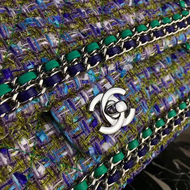 Chanel Tweed Classic Flap 25cm Bag Lambskin Leather Fall Winter 2017 Act 1 Collection Turquoise