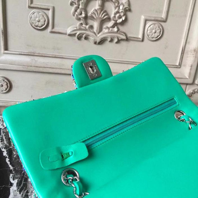 Chanel Tweed Classic Flap 25cm Bag Lambskin Leather Fall Winter 2017 Act 1 Collection Turquoise