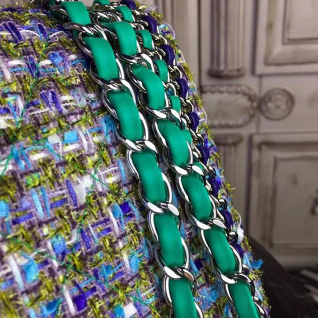 Chanel Tweed Classic Flap 25cm Bag Lambskin Leather Fall Winter 2017 Act 1 Collection Turquoise