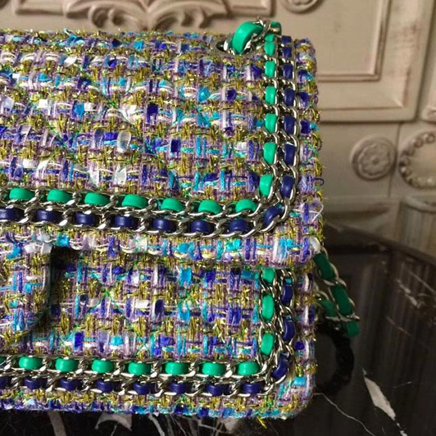 Chanel Tweed Classic Flap 25cm Bag Lambskin Leather Fall Winter 2017 Act 1 Collection Turquoise