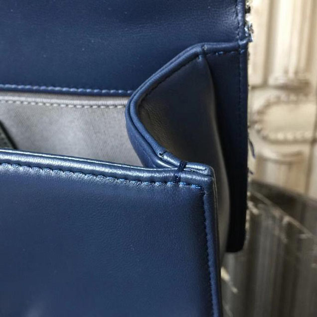Chanel Boy Old Medium 25cm Bag Tweed Lambskin Leather Fall Winter 2017 Act 2 Collection Navy Blue